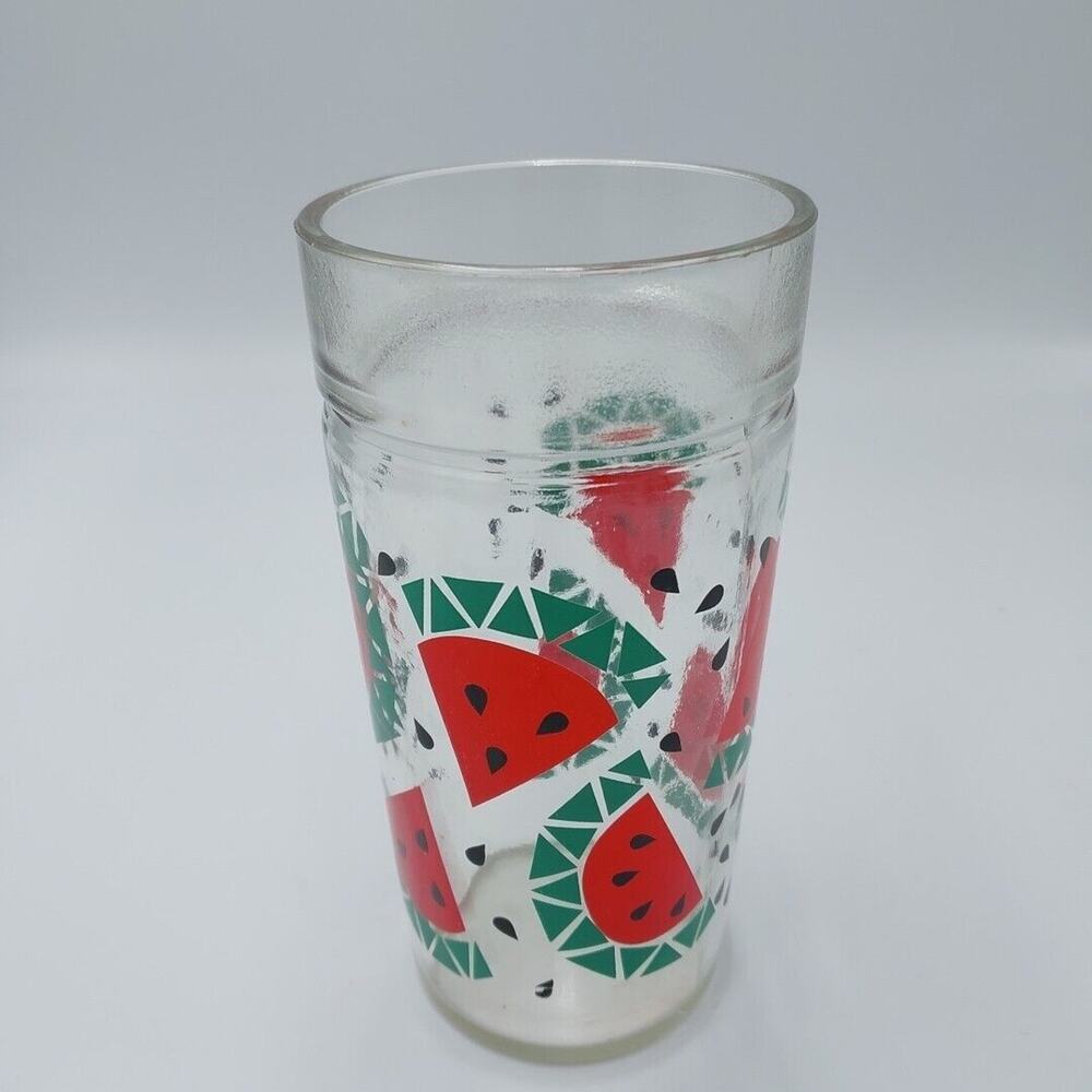 Vintage Anchor Hocking Glass‎ Drinking Ice Tea / Soda Ribed Watermelon